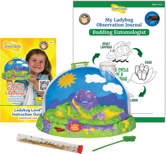Insect Lore Live Ladybug Growing Kit | Ladybug Land Habitat | 10-15 Live Pink Spotted Ladybug Larvae Included