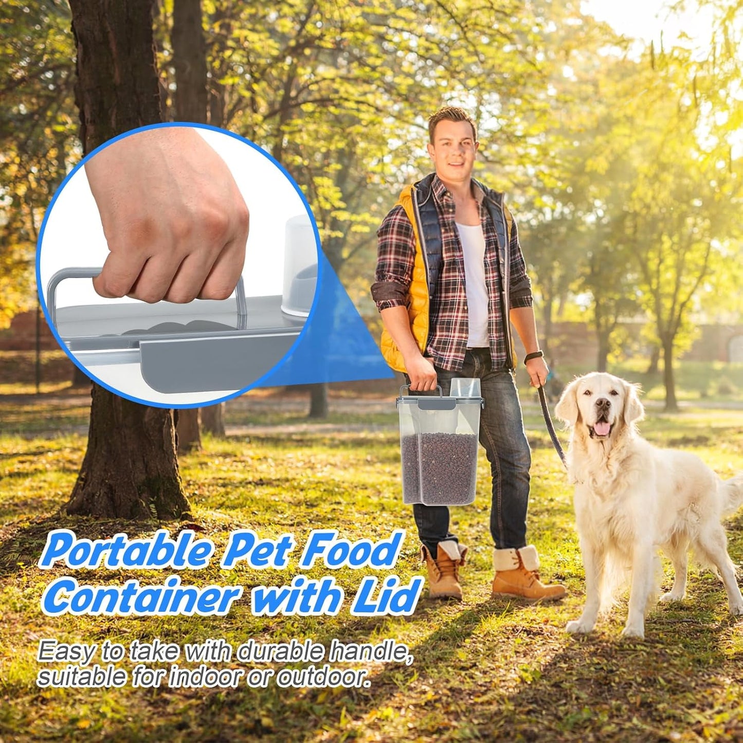 TBMax Dog Food Storage Containers 2 Pack 8 to 10 Lbs, Airtight Pet Food Container Dispenser with Large Spout & Portable Handle, Travel Dog Treat Cat Food Storage Bin Bird Seed Container -Dark Grey