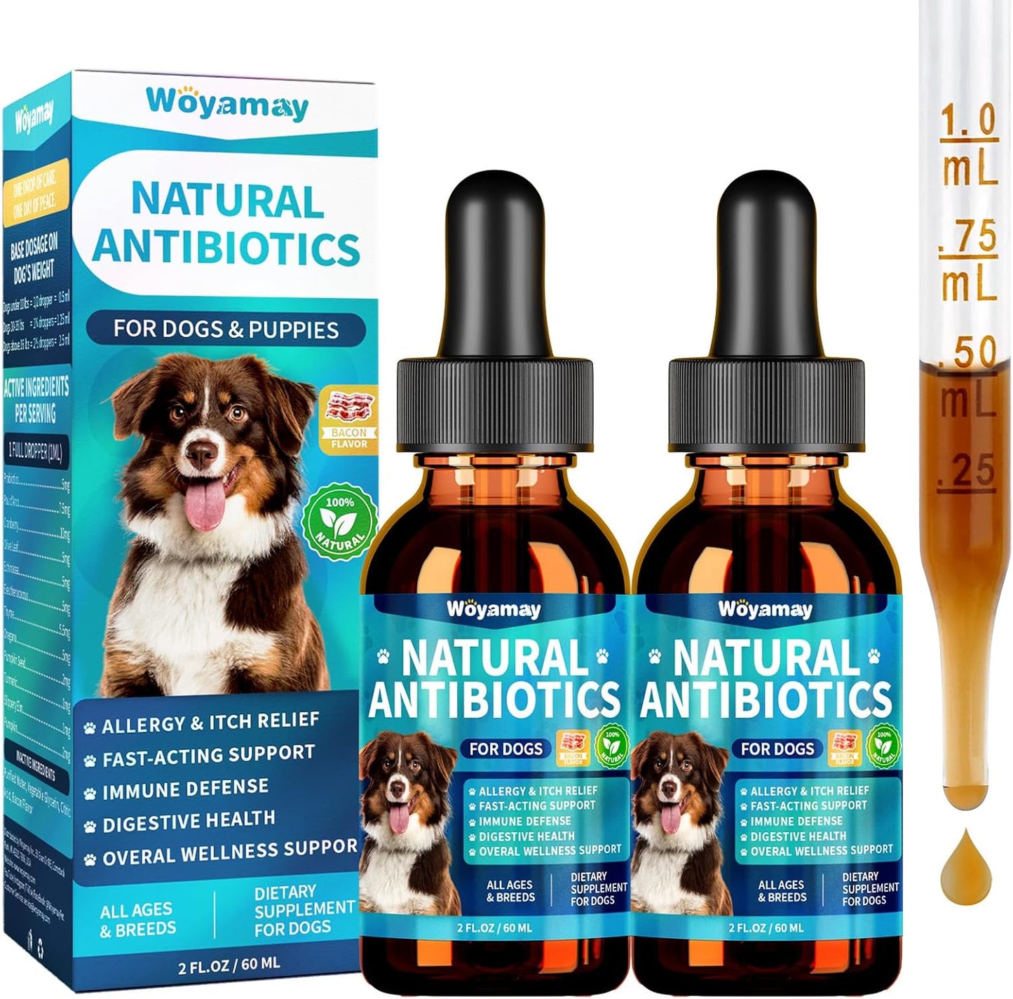 Antibiotics for Dogs | Natural Dog Antibiotics for Allergy Relief, Itch Relief, Coughs, Skin Health, Breath Treatment, Digestion | Herbal Supplement to Care for Ears, Eyes & Coat, 4 Fl Oz