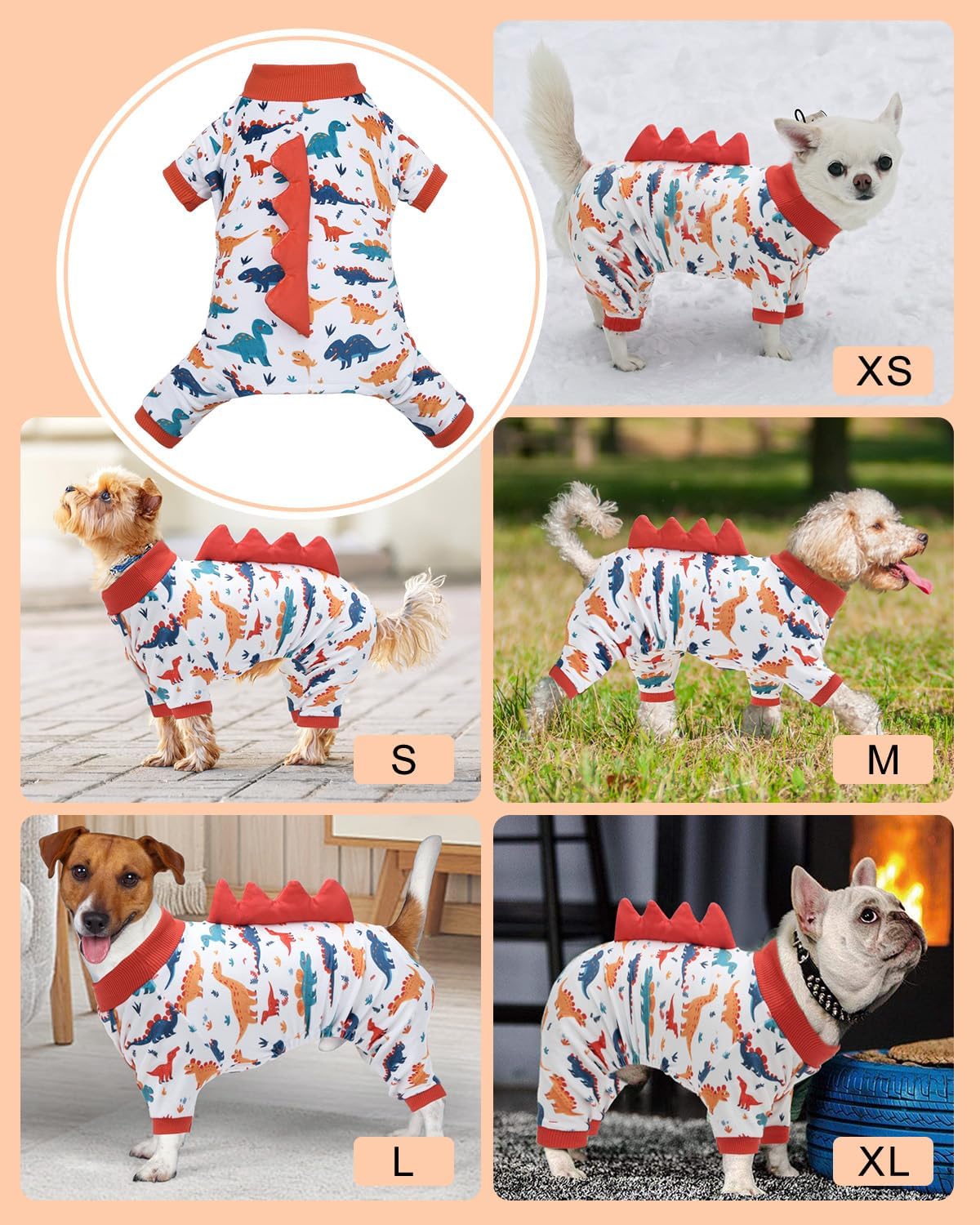 CuteBone Dinosaur Costume Dog Pajamas, Stretchy Spandex Crystal Velvet Sleepwear Coat for Small Dogs, Soft & Warm Pet Outfit Clothes for Cold Weather, Cozy Pullover Design COSP02XL