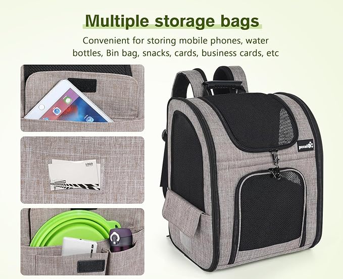 Pecute Pet Carrier Backpack, Dog Carrier Backpack, Expandable with Breathable Mesh for Small Dogs Cats Puppies, Pet Backpack Bag for Hiking Travel Camping Outdoor Hold Pets Up to 17 Lbs