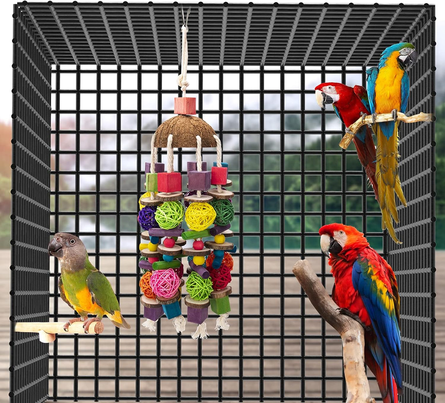 EBaokuup Large Bird Parrot Toys, Multicolored Wooden Blocks Bird Chewing Toy Parrot Cage Bite Toy for Macaws Cokatoos African Grey and Large Medium Parrot Birds