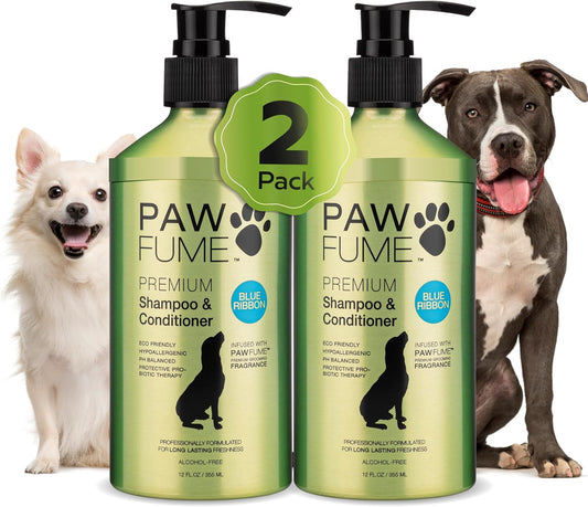 PAWFUME Dog Shampoo and Conditioner, Blue Ribbon, 2-Pack – Nourish & Detangle for a Silky Soft Coat – Probiotic, Deep-Cleaning, pH-Balanced Formula – Puppy Shampoo and Conditioner for All Breeds