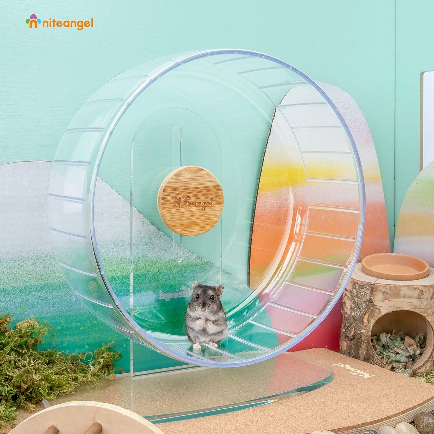 Niteangel Super-Silent Hamster Exercise Wheels: - Quiet Spinner Hamster Running Wheels with Adjustable Stand for Hamsters Gerbils Mice Or Other Small Animals (L, Transparent)