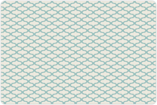 Lunarable Ikat Pet Mat for Food and Water, Mesh Patterns and Lines on Vintage Backdrop Retro Ikat Style Boho Print, Non-Slip Rubber Mat for Dogs and Cats, 18" X 12", Turquoise Cream