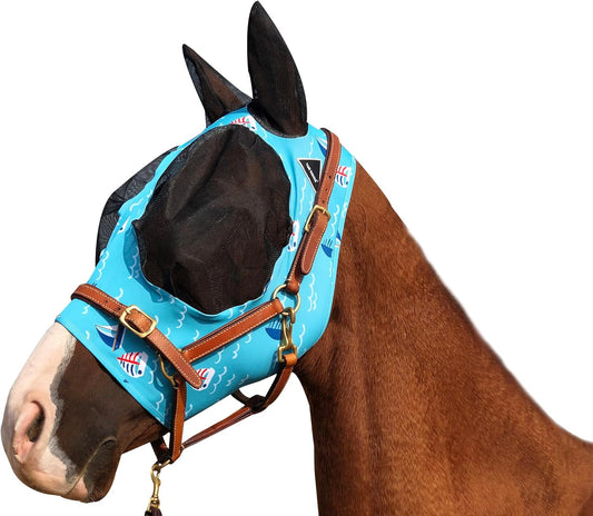 Horse Fly Mask Super Comfort Horse Fly Mask Elasticity Fly Mask with Ears We Only Make Products That Horses Like… (Sky Blue, L)