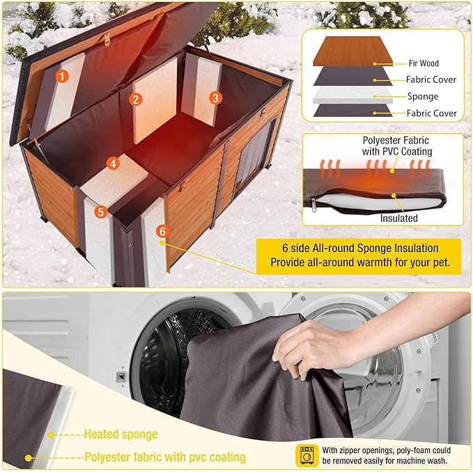 Aivituvin 59" Large Dog House 100% Insulated Dog Kennel with Liner for Winter,Waterpoof for Outdoor & Indoor Use.