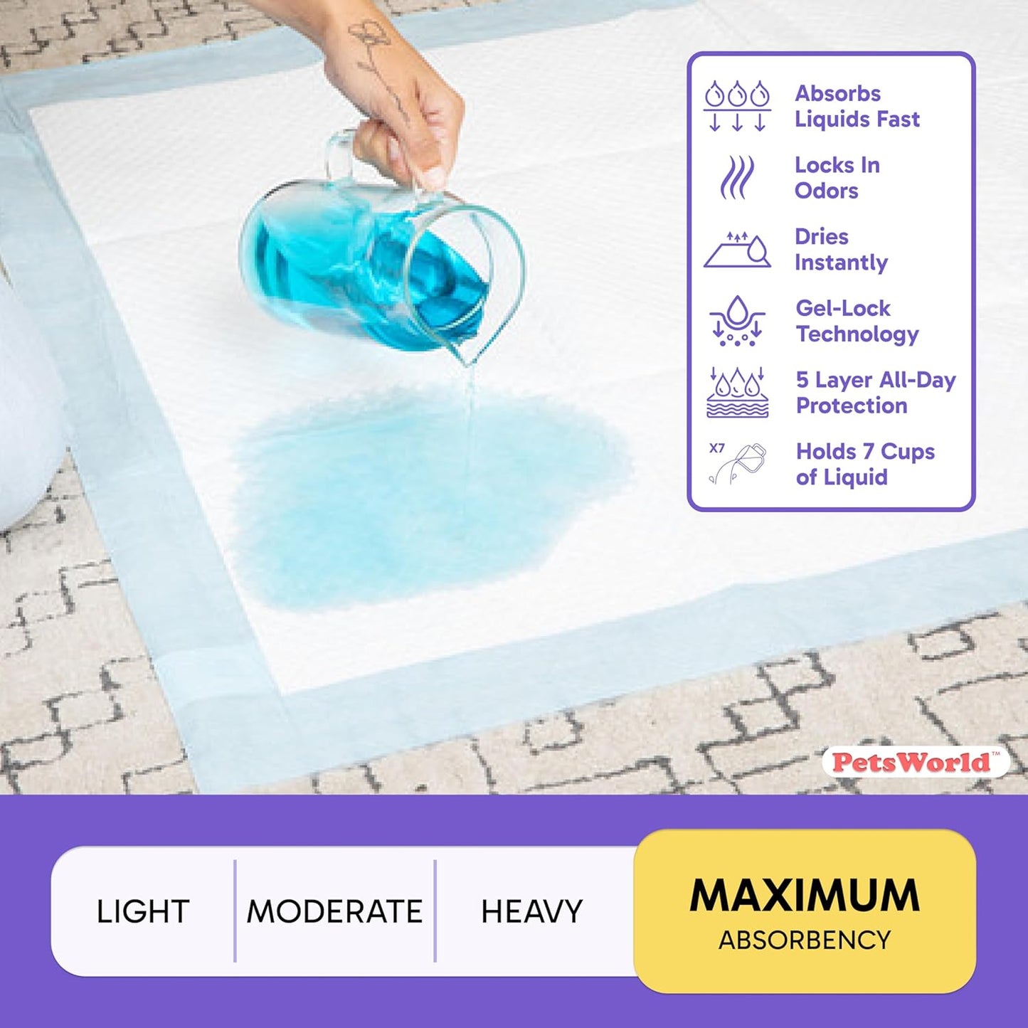 PETSWORLD Enormous Dog Training & Potty Pads, 37x54 inch - Tear Resistant with Strong Leak-Proof Backing, Optional Adhesive Tape, 100 Count