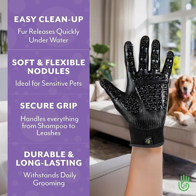 H HANDSON Pet Grooming Gloves - Patented #1 Ranked, Award Winning Shedding, Bathing, & Hair Remover Gloves - Gentle Brush for Cats, Dogs, and Horses (Mono Green, Small)