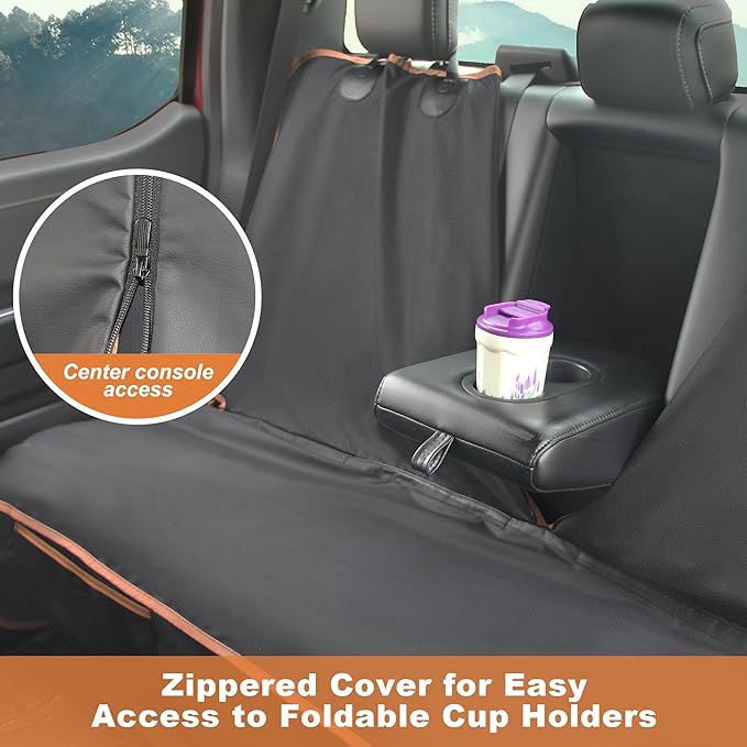 Dog Car Seat Cover for Back Seat, Waterproof PU Leather Bench Seat Covers for Trucks Ford F 150/Ram 1500/Chevy Silverado/GMC Covers, Non-Slip Back seat Pet Cover for Dogs in Car, Easy to Use and Clean