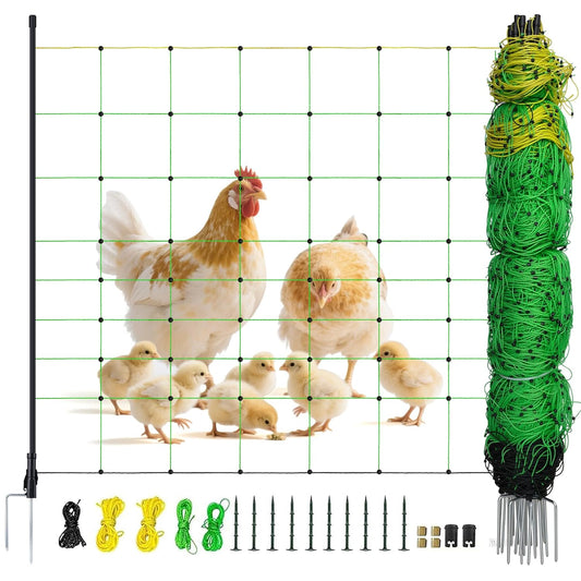 Electric Fence Netting, 164'L x 35.4" H Electric Fence Kit for Livestock, Goat, Dog, Hogs, Double Spiked Portable Electric Poultry Farm Fence, Electric Mesh Fence