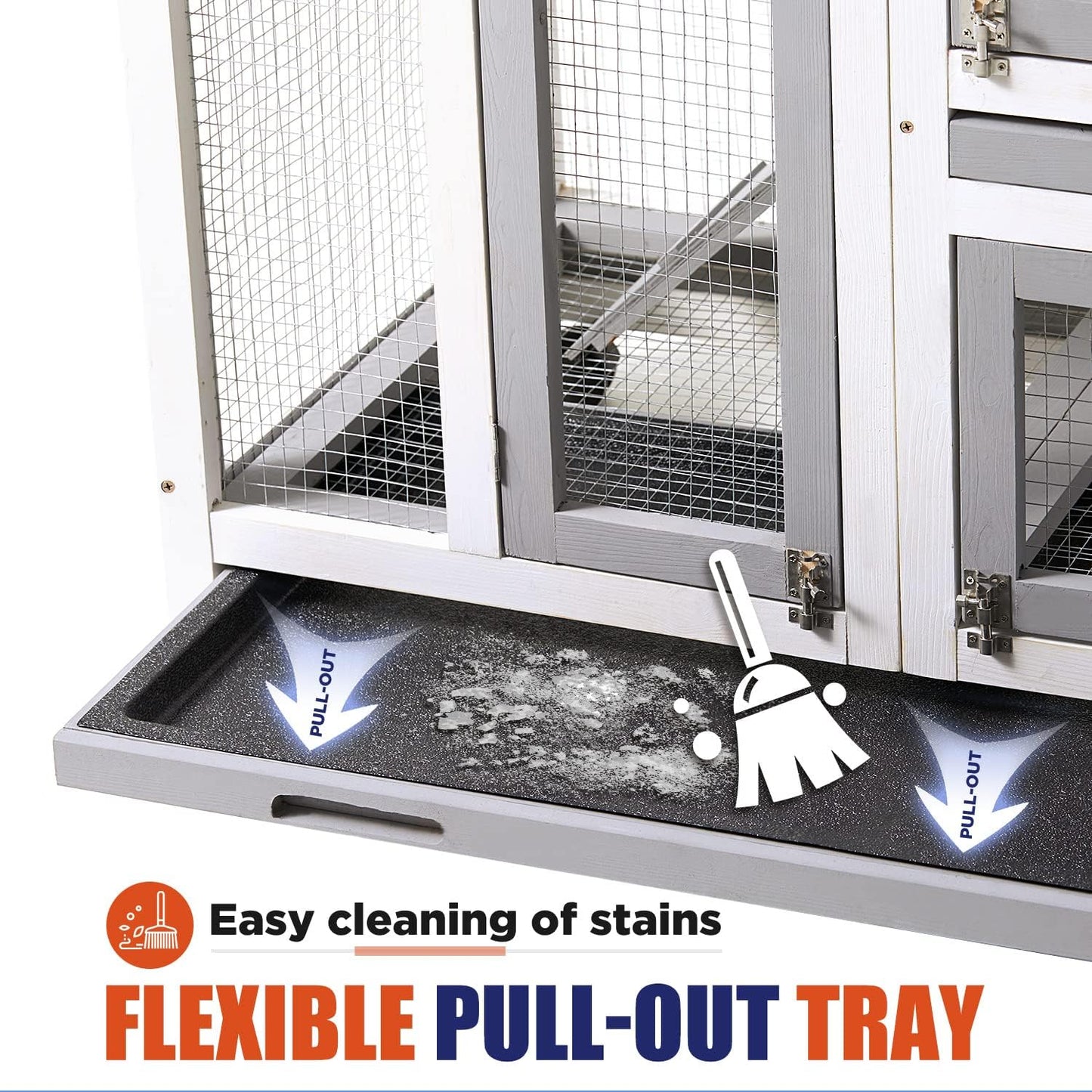 Rabbit Hutch, Indoor Rabbit Cage Two Story Bunny Hutch with Wheels Guinea Pig Cages with Removable No Leaking Tray, Ramp, Outdoor Pet House for Small Animals