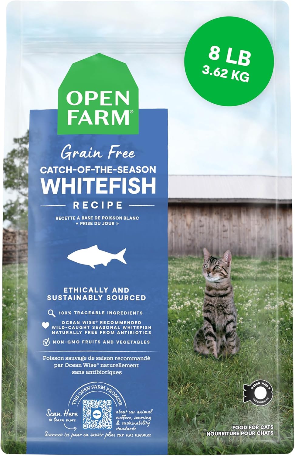 Open Farm Catch-of-The-Season Whitefish Grain-Free Dry Cat Food, Wild-Caught Fish Recipe with Non-GMO Superfoods and No Artificial Flavors or Preservatives, 8 lbs