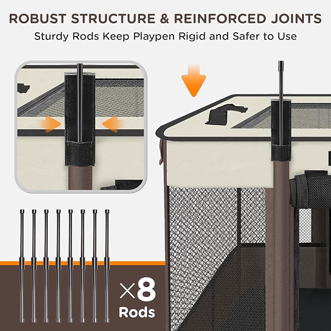 Foldable Pet Kitten Playpen, Upgrade Waterproof Portable Cat Dog Playpen Kennel Tent for Small Dog Cat, Removable Shade Cover, Come with Free Carrying Case, Indoor Outdoor Use for Small Pet, Brown