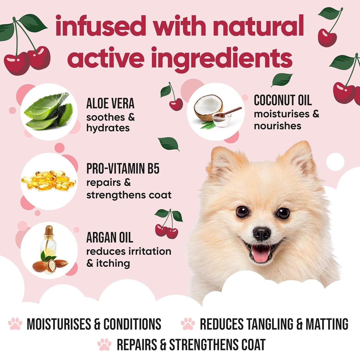 Black Cherry Dog Conditioner (169.07oz) Made with Aloe Vera, Argan Oil & Pro Vitamin B5 | Detangle Matted Coats & Relieve Sensitive & Itchy Skin, Suitable for Puppies from 8 Weeks, Vegan