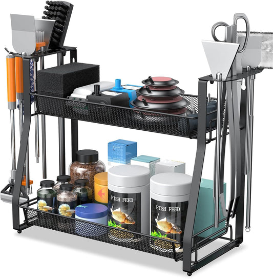 Pawfly Aquarium Tool Organizer, Detachable Metal Fish Tank Accessory Organizer, Aquascaping Tool Storage Rack for Terrariums, Shrimp Tanks & Planted Tanks, Fish Tank Maintenance Tool Holder Shelf