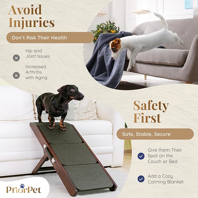 Dog Steps for Bed & Couch 2-in-1 Dog Stairs/Ramp - Height Adjustable Dog Ramp for Couch 7” - 20” - Pet Stairs, Dog Stairs for Small Dogs - Easy to Move Pet Steps with Landing Platform, Walnut
