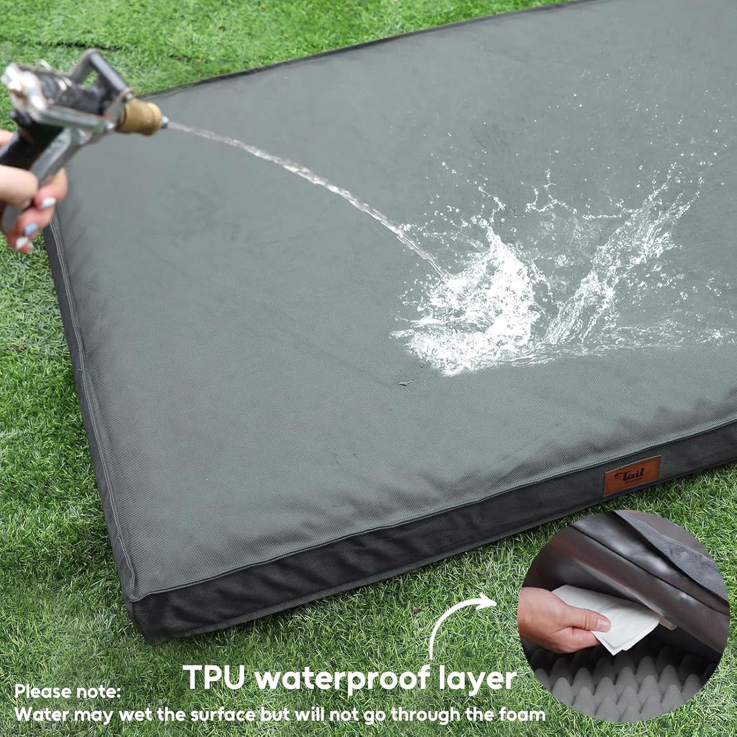 Outdoor Large Dog Bed, Waterproof Dog Bed for Large Dogs, Egg Crate Foam Pet Bed with Removable Washable Oxford Cooling Cover, Grey