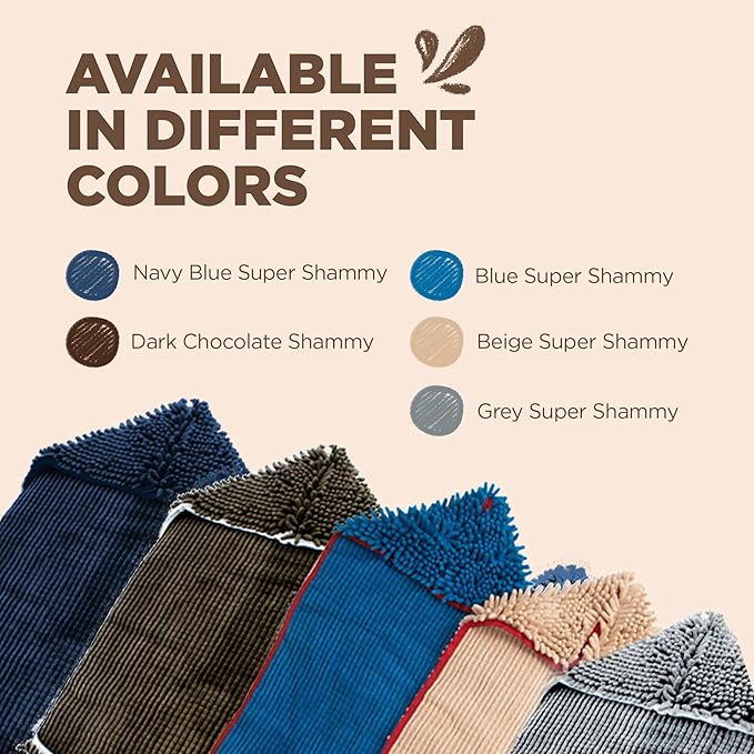 Soggy Doggy Super Shammy Dog Towel - Microfiber Chenille Towel for Drying Dogs and Cleaning Paws - Fast Drying with Hand Pockets for Ease (Beige/Red Trim, 31” x 14”)