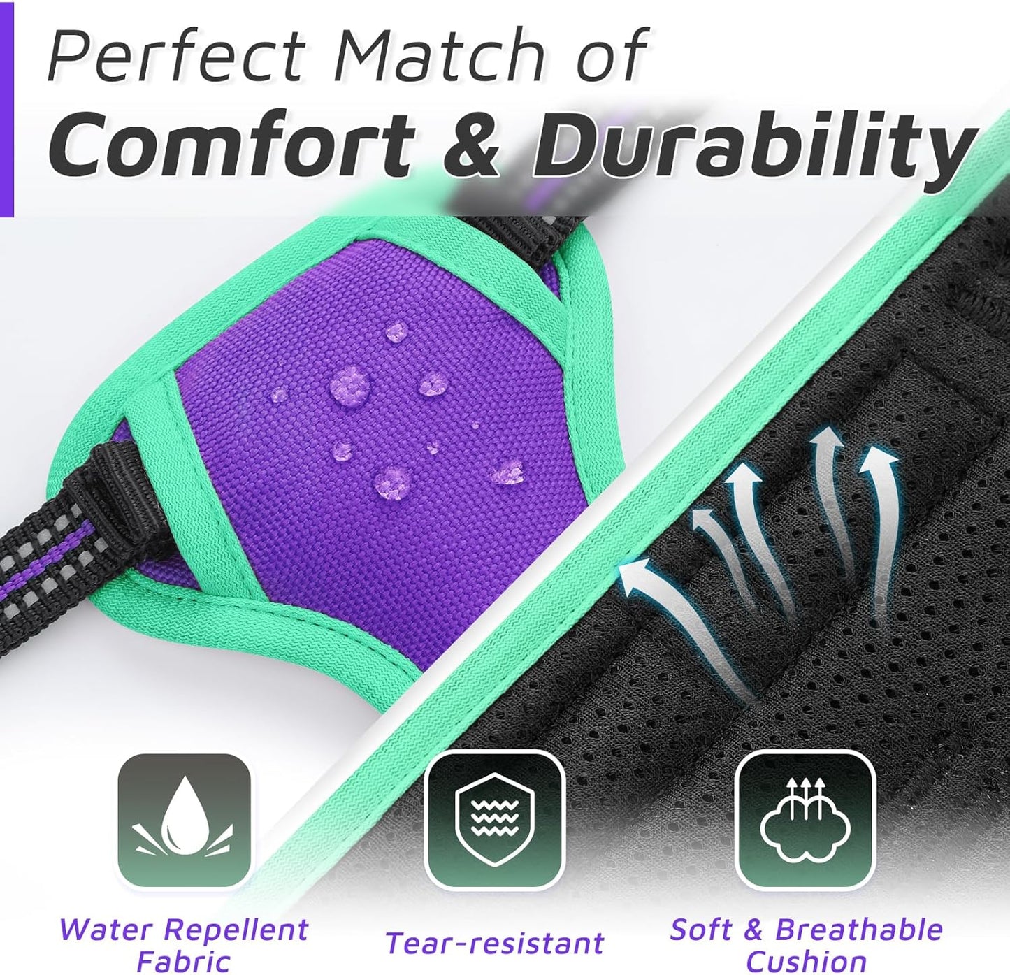 Eagloo Dog Harness Small Sized Dog, No Pull Service Vest with Reflective Strips and Control Handle, Adjustable and Comfortable for Walking, No Choke Pet Harness with 2 Metal Rings, Purple & Green, S