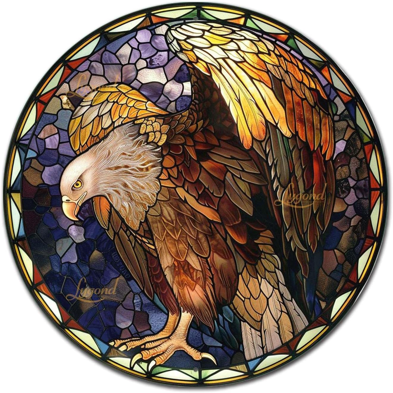 Lygond Metal Tin Vulture Sign - Stained Glass, 88 Inches, For Garden & Gift