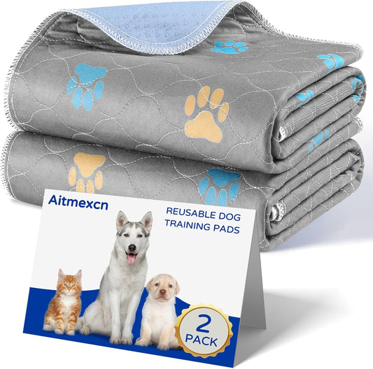 Aitmexcn Washable Puppy Dog Pee Pad, 2PCS 100% Waterproof Whelping Training Mat for Puppy/Senior Dog, Fast Drying Reusable Puppy Pads for Indoor, Outdoor and Car Travel- 36x41'' Llight Gray