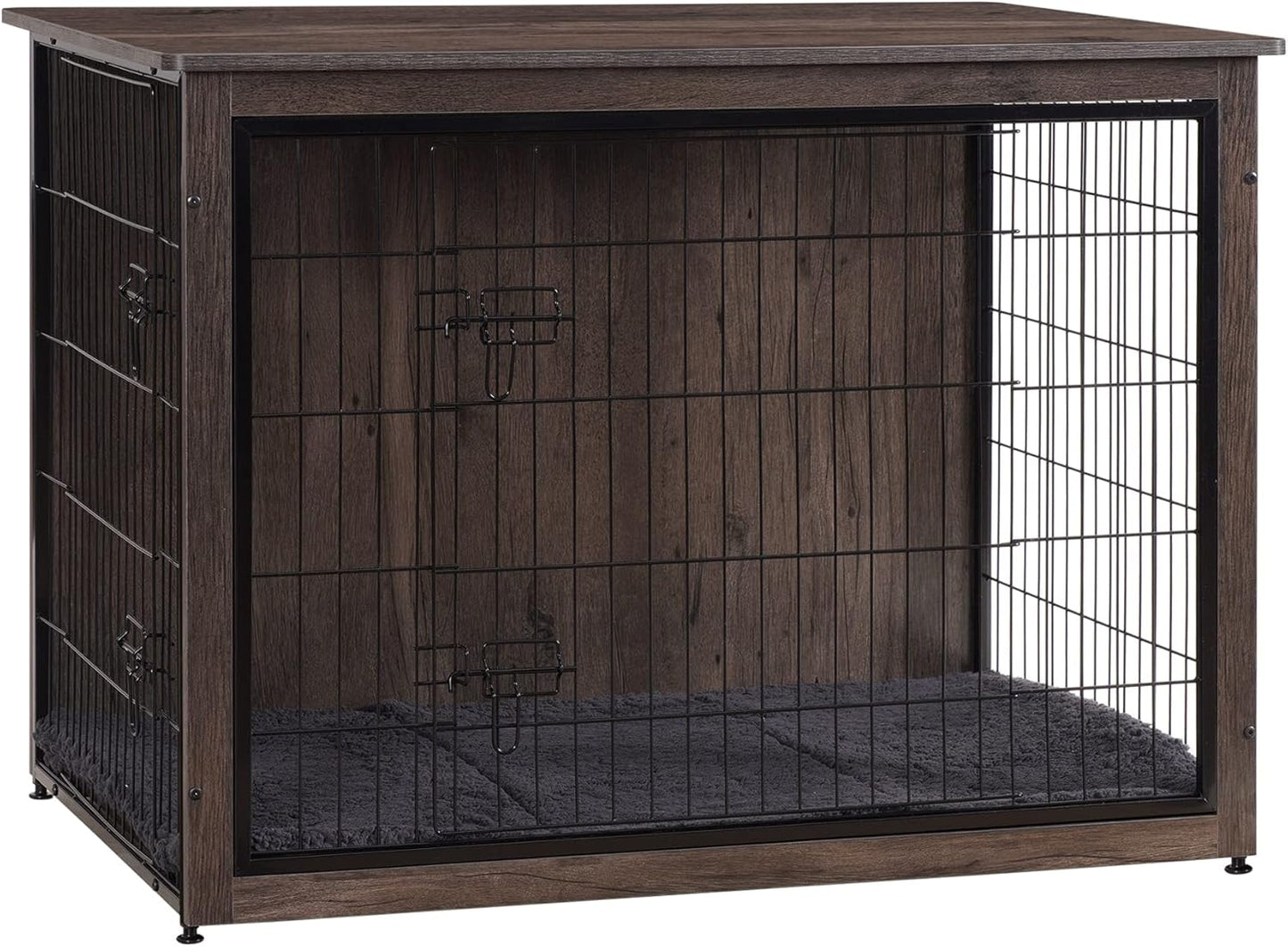 DWANTON Dog Crate Furniture with Cushion, Wooden Kennel Table with Double Doors, Indoor Dog House, Extra Large Size, 43.3" L, Dark Gray