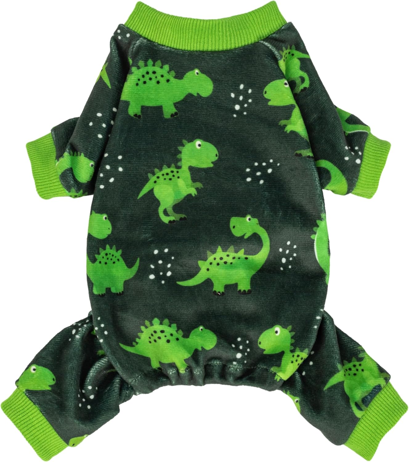 Fitwarm Dinosaur Dog Fleece Pajamas, Warm Clothes for Small Dogs Boy, Cozy Pet Onesie with Feet, Dark Green, Bright Green, XS