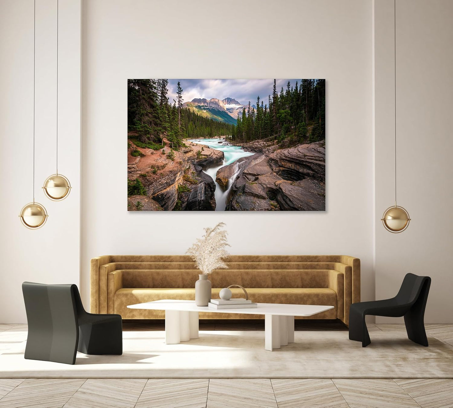 Nature Wall Art Prints - Ocean Forest Mountain Lake Canvas Landscapes - Small to Extra Large Living Room Bedroom Kitchen Bathroom Décor (Mountain River Waterfall, 28L" x 41W")