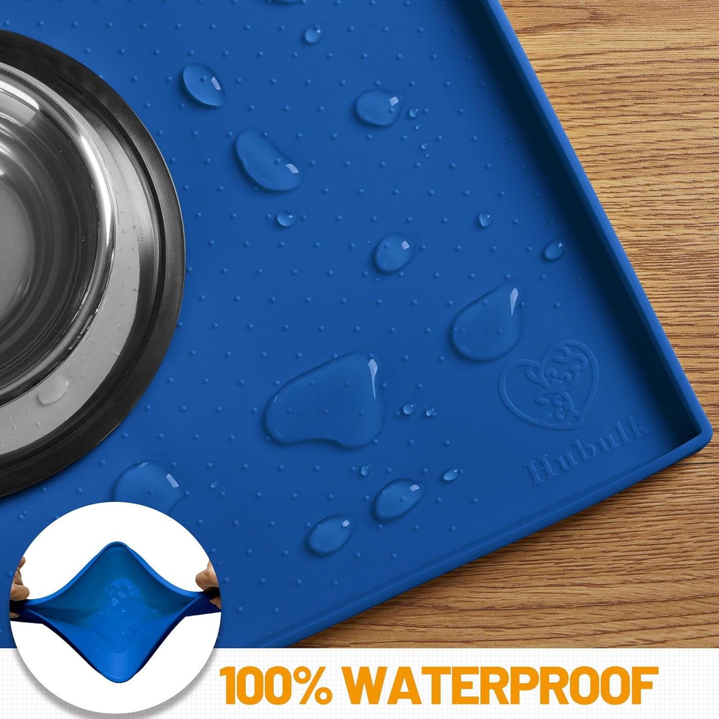 Hubulk Dog Feeding Mat,100% Waterproof Food Grade Silicone Pet Food and Water Bowl Placemat,Dishwasher, High Raised Edge to Prevent Spills,Nonslip Tray to Stop Messes on Floor (24"x16"x0.5", Navy)