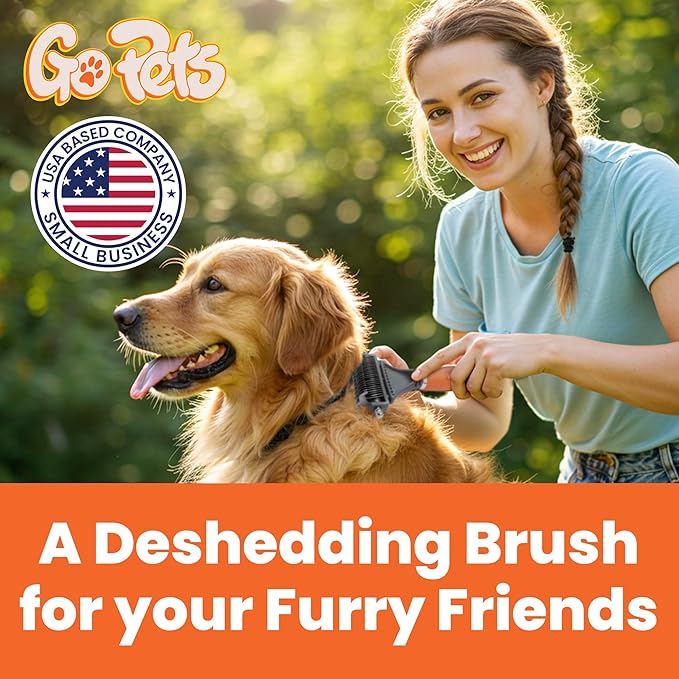 GoPets 2-Sided Dematting & Deshedding Comb for Dogs & Cats, Versatile Undercoat Detangler Brush for Shedding, Matted Hair & Fur Remover Tool, Stress-Free Pet Grooming Rake with Ergonomic Handle