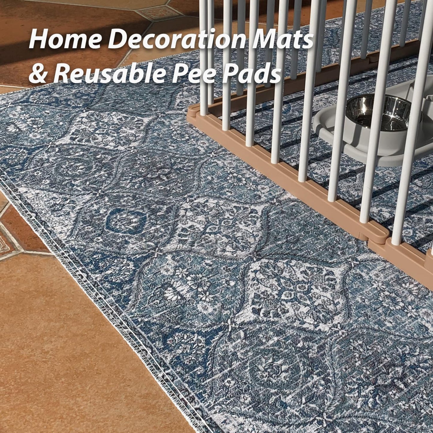 nunubaby Washable Pee Pads for Dogs, Stylish, Non-Slip and Leak-Proof Pee Pads. Reusable Potty Pads for Dogs for Crates and Floors.(Blue/Multi, 18" x24" )