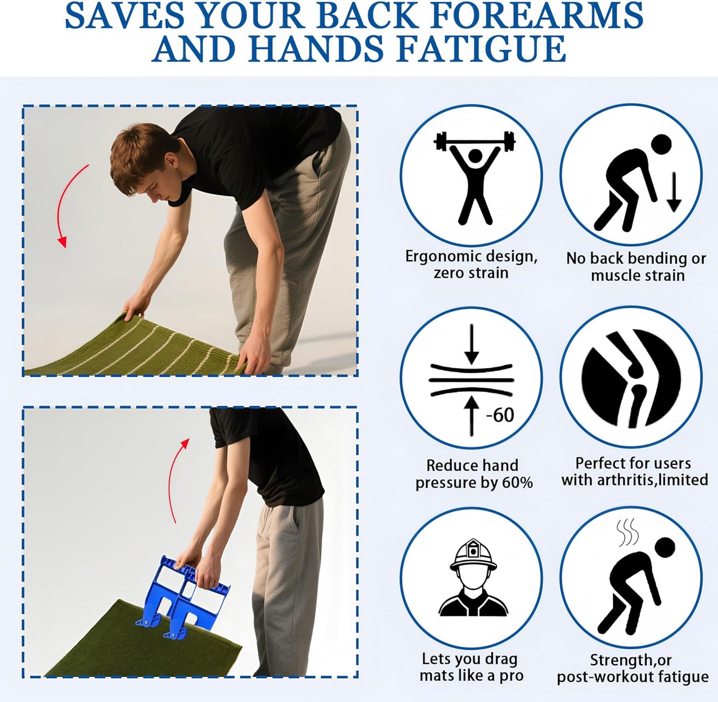 Stall Mat Gripper,2 PCS Heavy Duty Stall Mat Grippers,Mats Movers Tool,Stall Mats Handlers,Ergonomic Effortless Mat Puller for Horse Stalls,Gym,Barn,Home,Trailer Rubber Mats,Saves Your Back and Hands