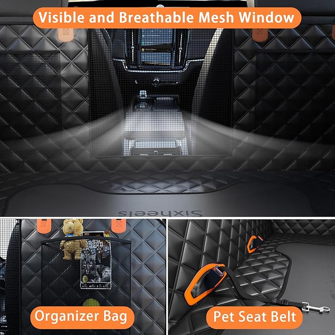 Dog Car Seat Cover Back Seats Protector, Backseat Extender Hard Bottom Rear Seat Pet Cover for Dogs, Waterproof Carseat Covers Dog Hammock Travel Accessories for Car,SUV,Truck
