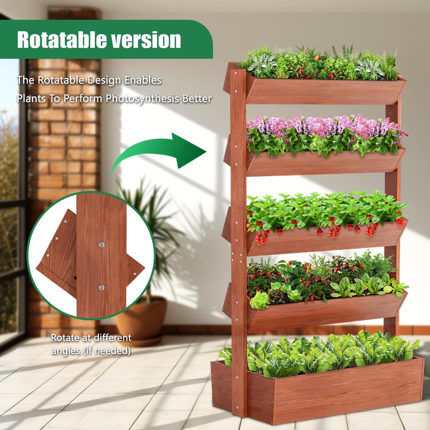 SUNYRISY 5 Tiers Vertical Wooden Raised Garden Bed Outdoor, Freestanding Garden Planter Box Stand for Planting Herbs Flowers Vegetables Outdoor Gardening