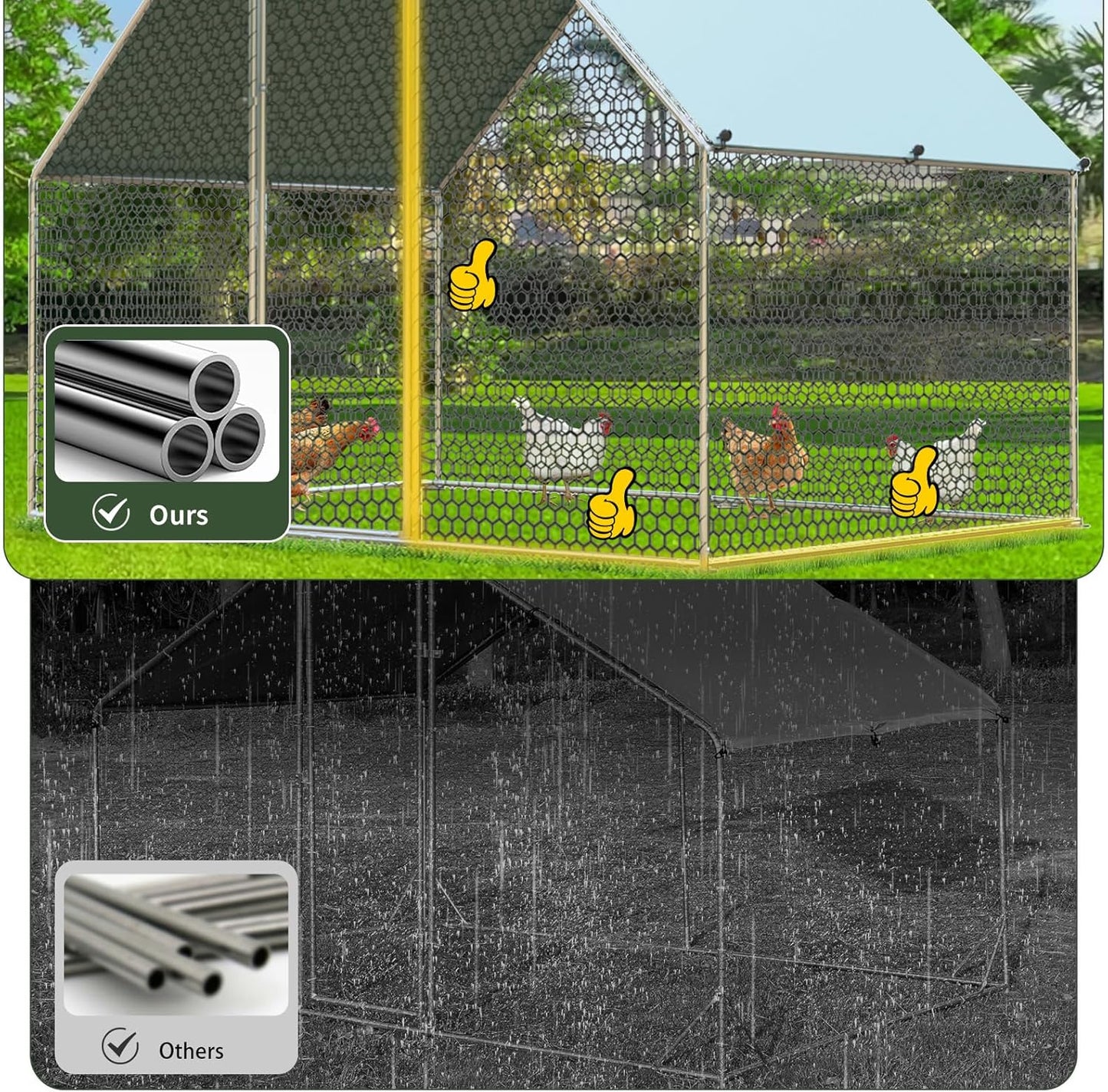 4ever2buy Chicken Runs for Yard with Cover, Large Metal Chicken Run Walk in Metal, Outside Dog Kennel with Roof, Flat Roofed Outdoor Kennel for Cats(9.2’Lx12.47’Wx6.4’H)