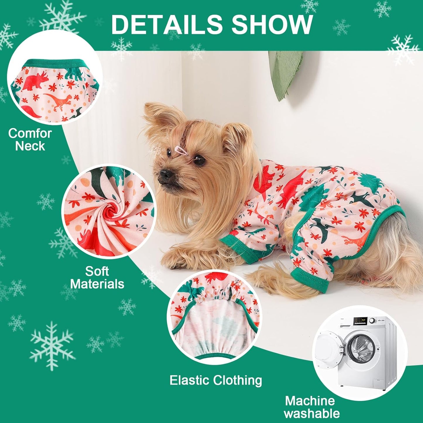 Dog Pajamas Small Sized Dogs Stretchable Summer Dog Clothes Pjs 4 Legs Girl Boy Cute Soft Puppy Outfits Doggie Cat Jammies Jumpsuit Sleeper for Pet, Dinosaur, M