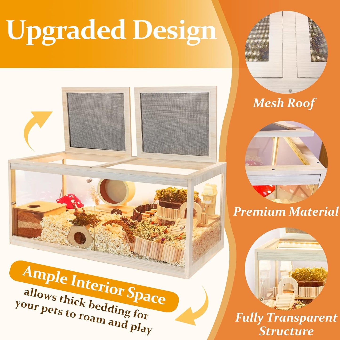 Prolee Hamster Habitat Chewproof,Wooden Hamster Cage with Openable Metal Mesh Top,Gerbil Cage with Lock Design for Hamster House (32"x16"x16")