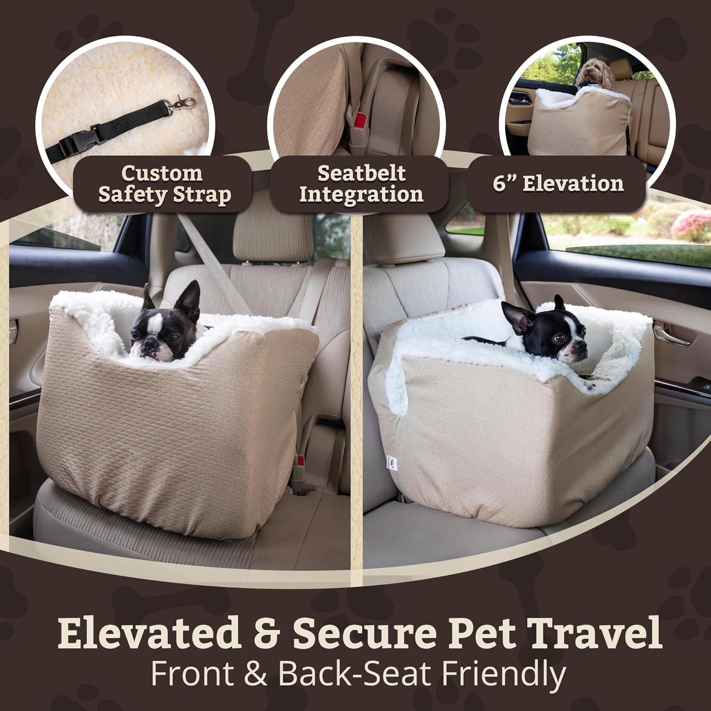 Snoozer Lookout I Car Seat - Dog Car Seats for Small Dogs, Puppy Booster Bed for Small & Medium Sized Pets Up to 25 Lbs, Elevated, Washable - Medium, Birch Diamond