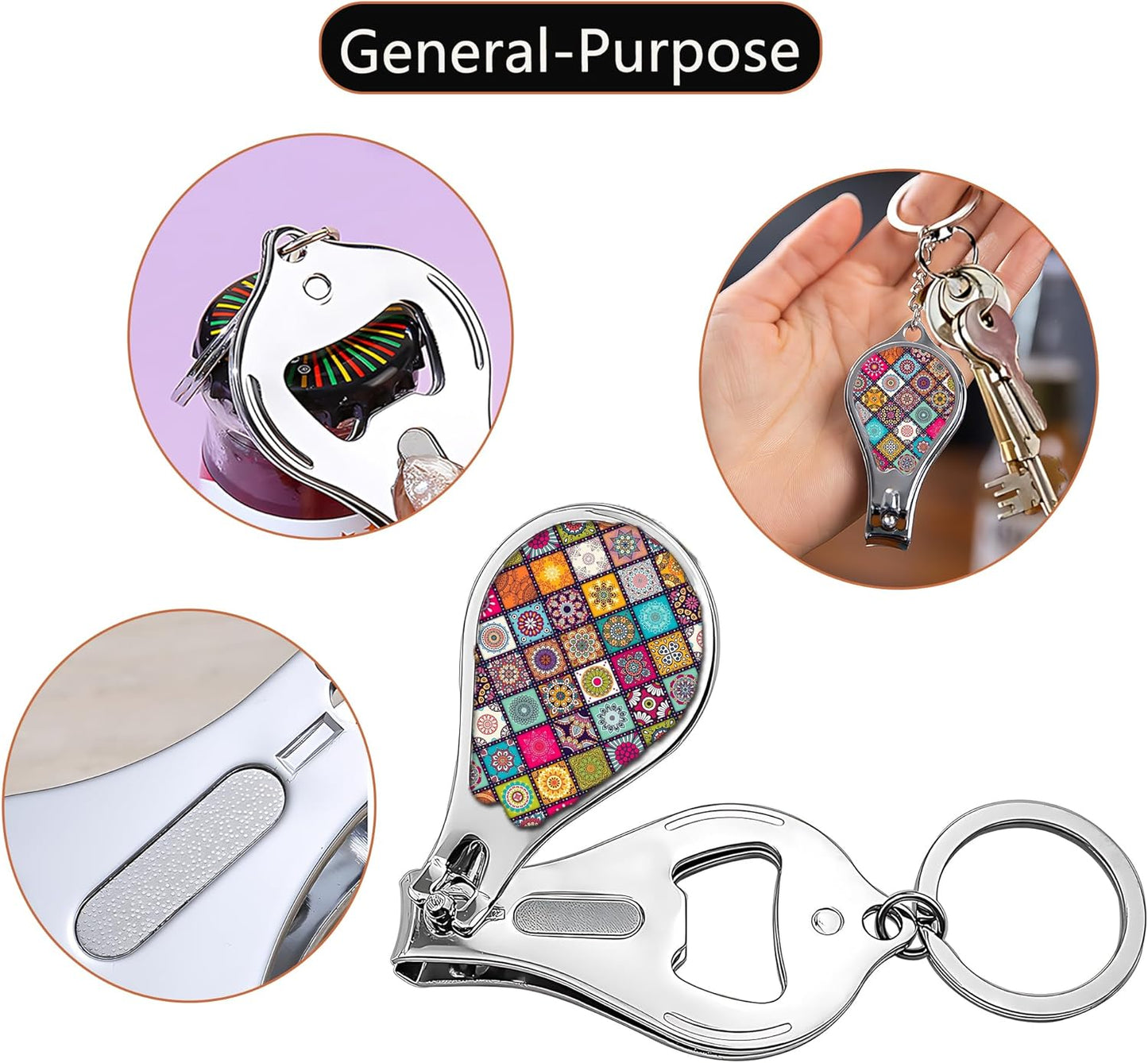 Nail Clippers with Key Chain Cute Stainless Steel Nail Cutter with File Professional Toenail Clipper for Men Multifunction Toenail Clipper 2 Pack Nique Cutter for Adult(Mandala)