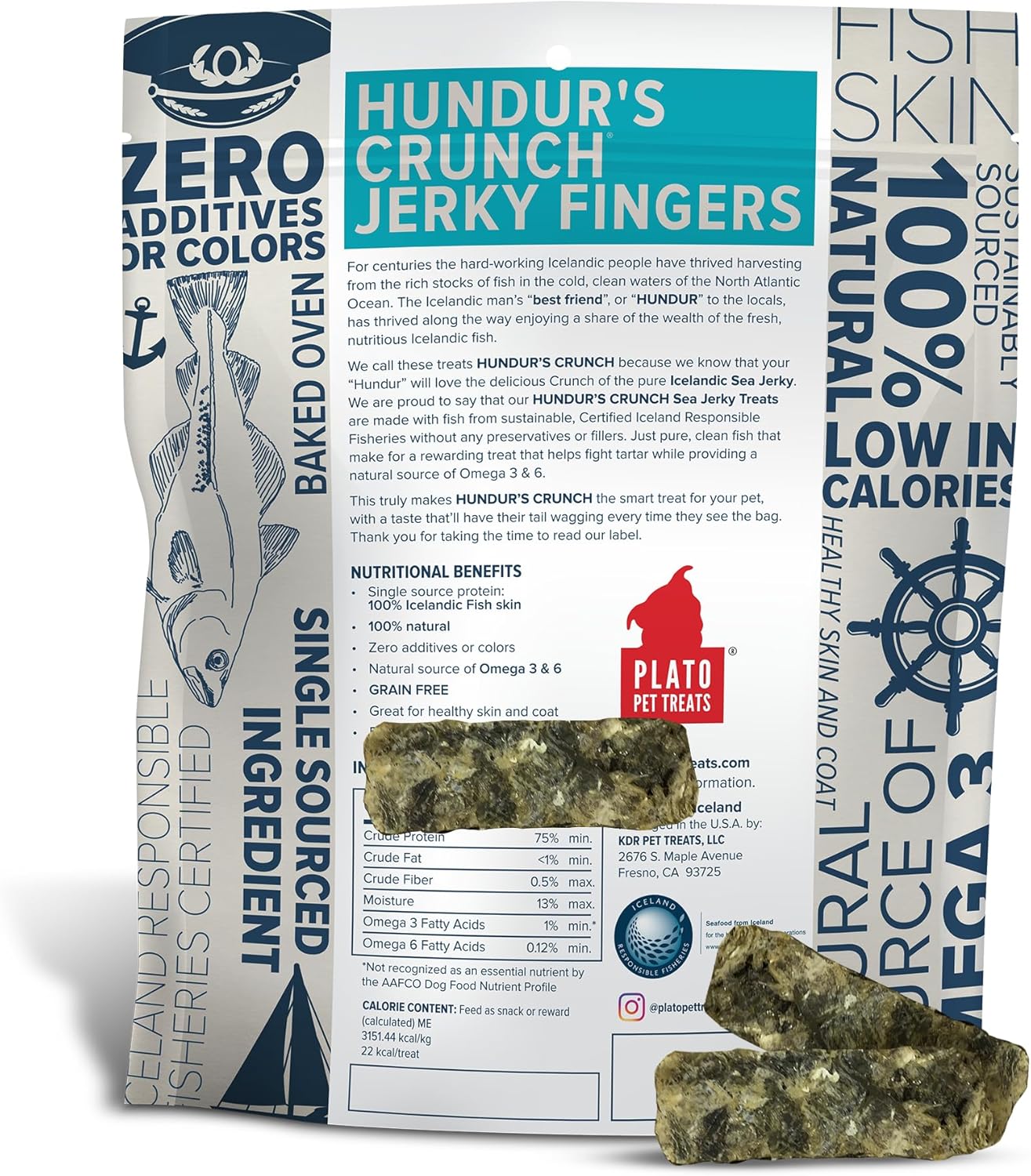 PLATO Hundur's Crunch Jerky Fingers 10oz, Natural