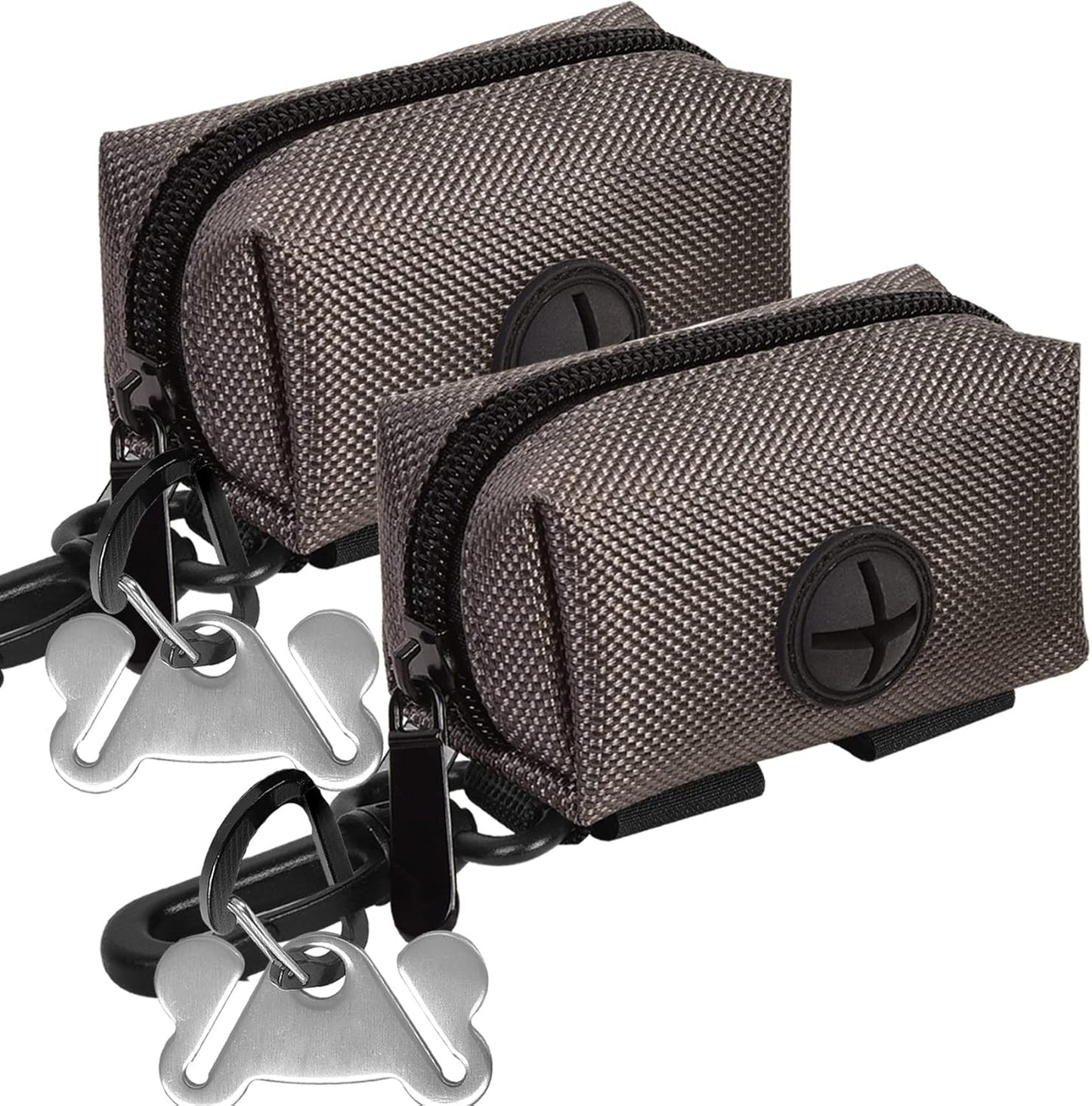 Dog Waste Bag Dispenser Pet Poop Bags Holder for Doggie Waste Bags Dispensers Soft Fabric Zipper Small Doggy Puppy Pouch for Leash Accessory Attachment with Carrier,2PC Grey