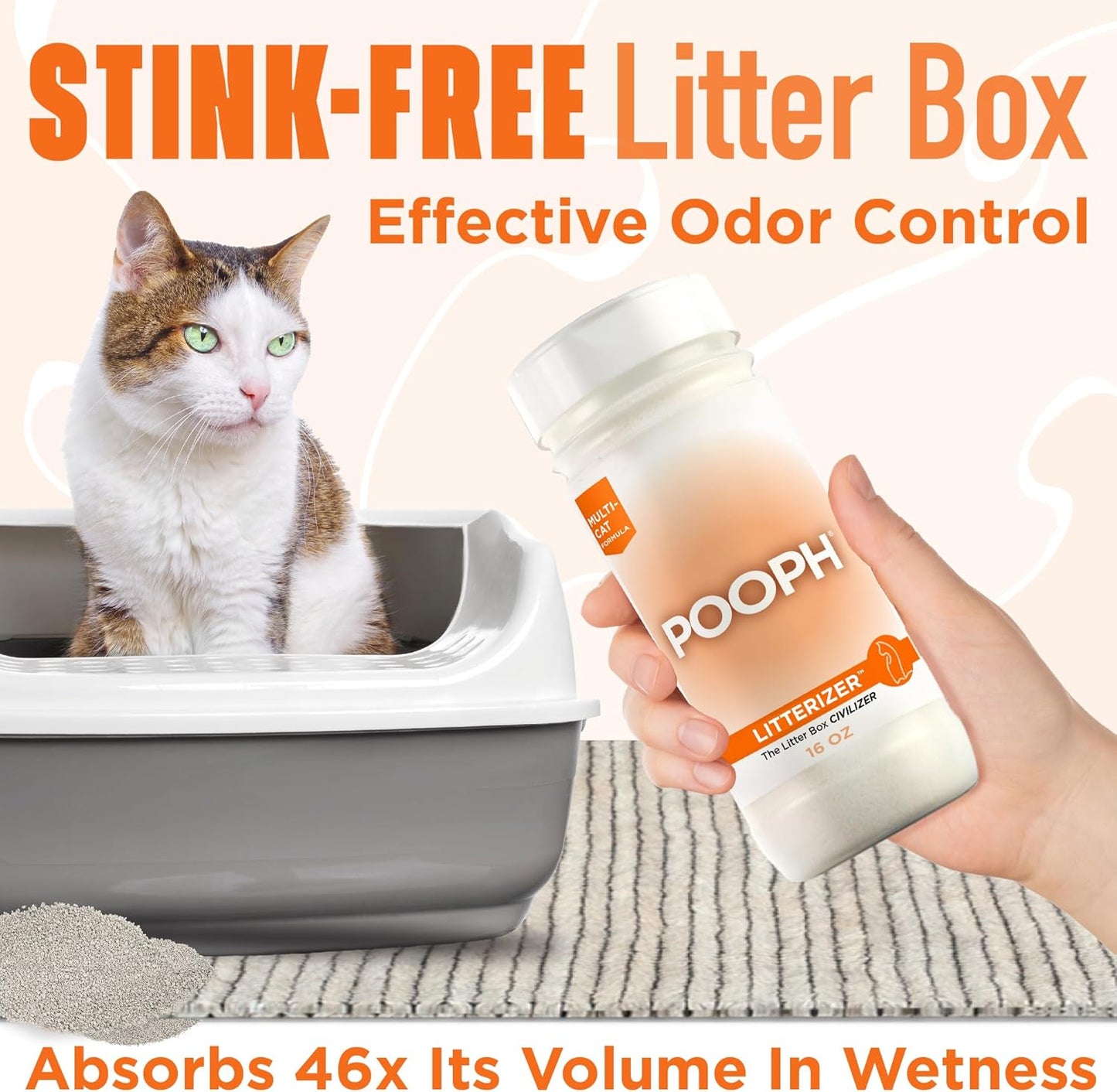 POOPH LITTERIZER – Litter Box Deodorizer – Eliminates Odors Instantly – Helps Reduce Litter Use – Safe & Fragrance-Free – 1 Bottle