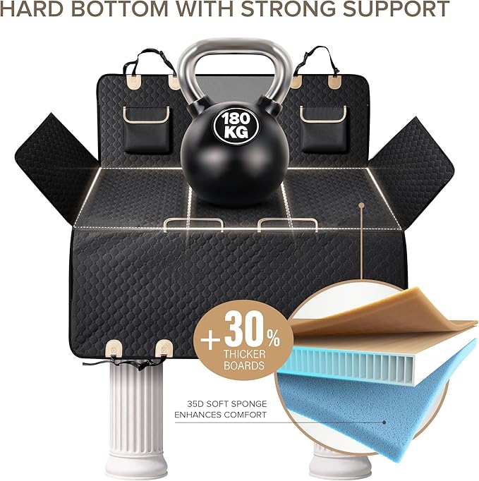 XL Truck Back Seat Extender for Dogs, Hard Bottom Dog Car Seat Cover for Back Seat, Heavy Duty Dog Hammock for Aggressive Chewers, Waterproof Pet Seat Covers for Trucks, F150, Ram1500, Large SUV