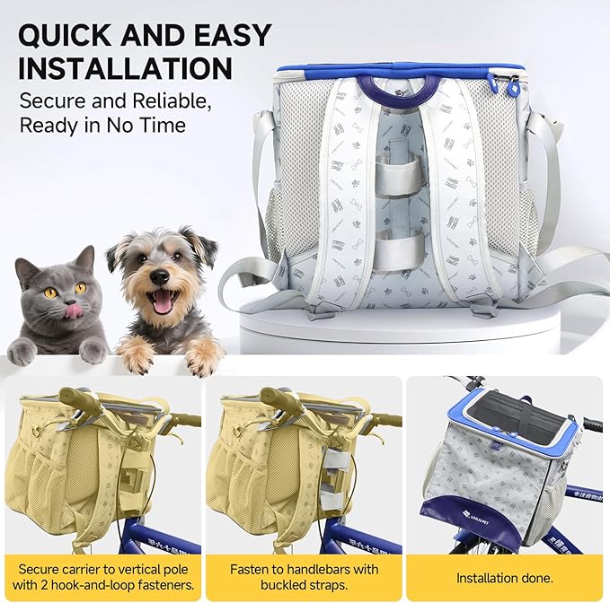 Cat and Dog Backpack Carrier, Breathable Cycling Pet Bag with Mesh Ventilation, Portable Outing Traveling Pet Bag with Top Waterproof Fabric for Small, Medium Cats, Small Dogs, Blue