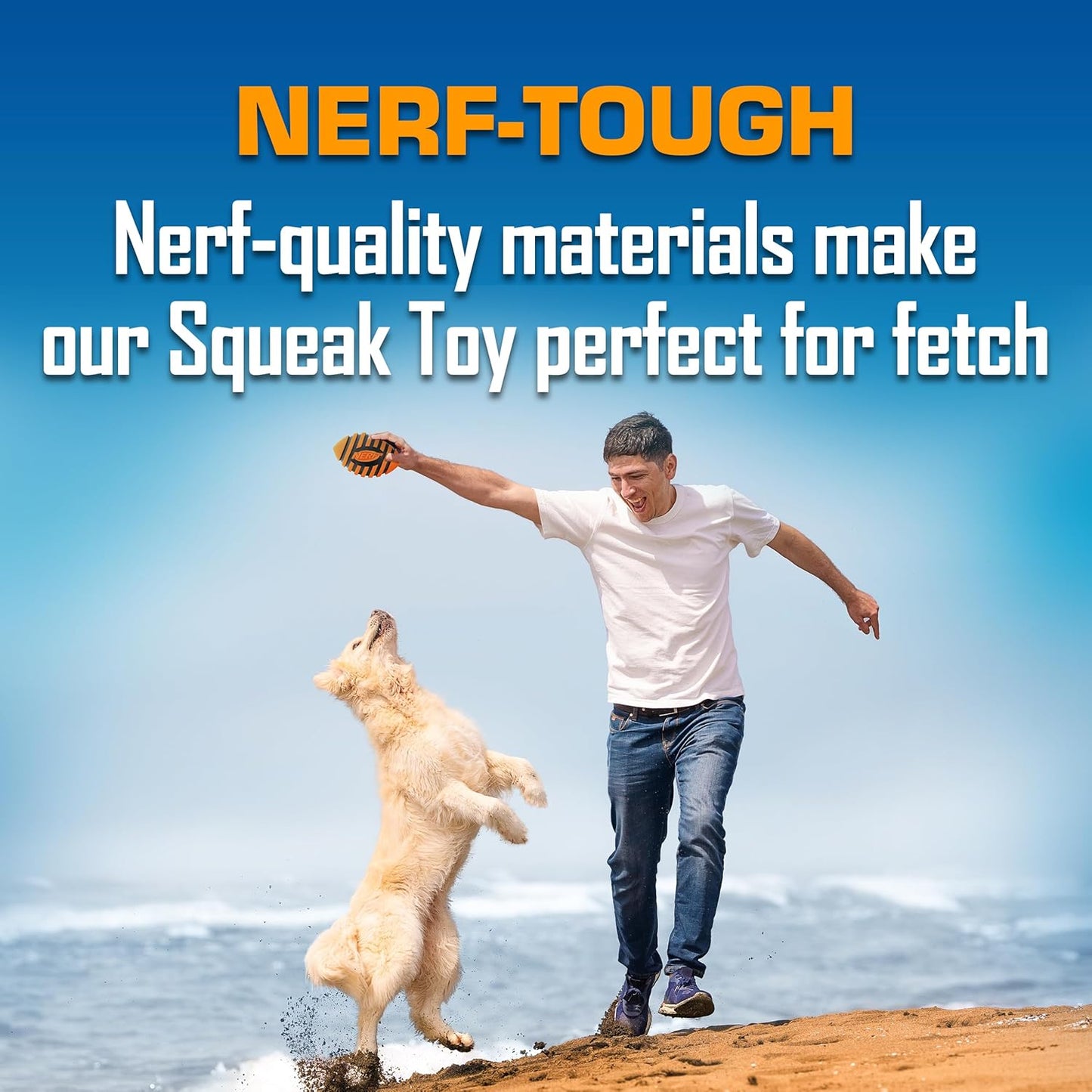 Nerf Dog Spiral Squeak Football Outdoor Dog Toy, 5 Inch Dog Football Squeaking Toy for Medium and Large Breeds, Orange