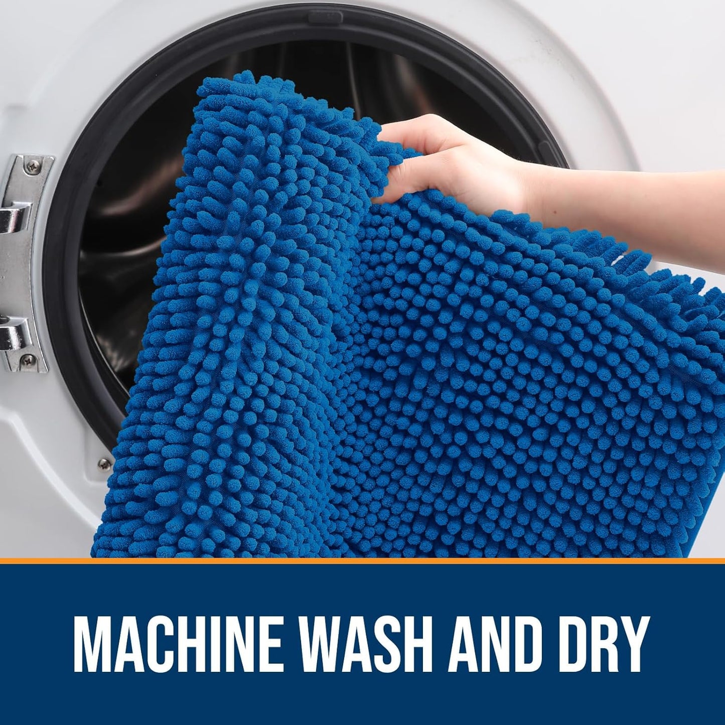 OLANLY Dog Door Mat for Muddy Paws 36x24, Absorbs Moisture and Dirt, Absorbent Non-Slip Washable Doormat, Quick Dry Chenille Mud Mat, Entry Indoor Entryway Carpet for Inside Floor, Deep Navy Blue