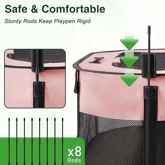 Love's cabin Pet Puppy Dog Playpen, Medium Dog Tent Crates Cage Indoor/Outdoor, Portable Exercise Playpen for Cat, Foldable Pop Up Dog Kennel Playpen with Carring Case (M, Pink)