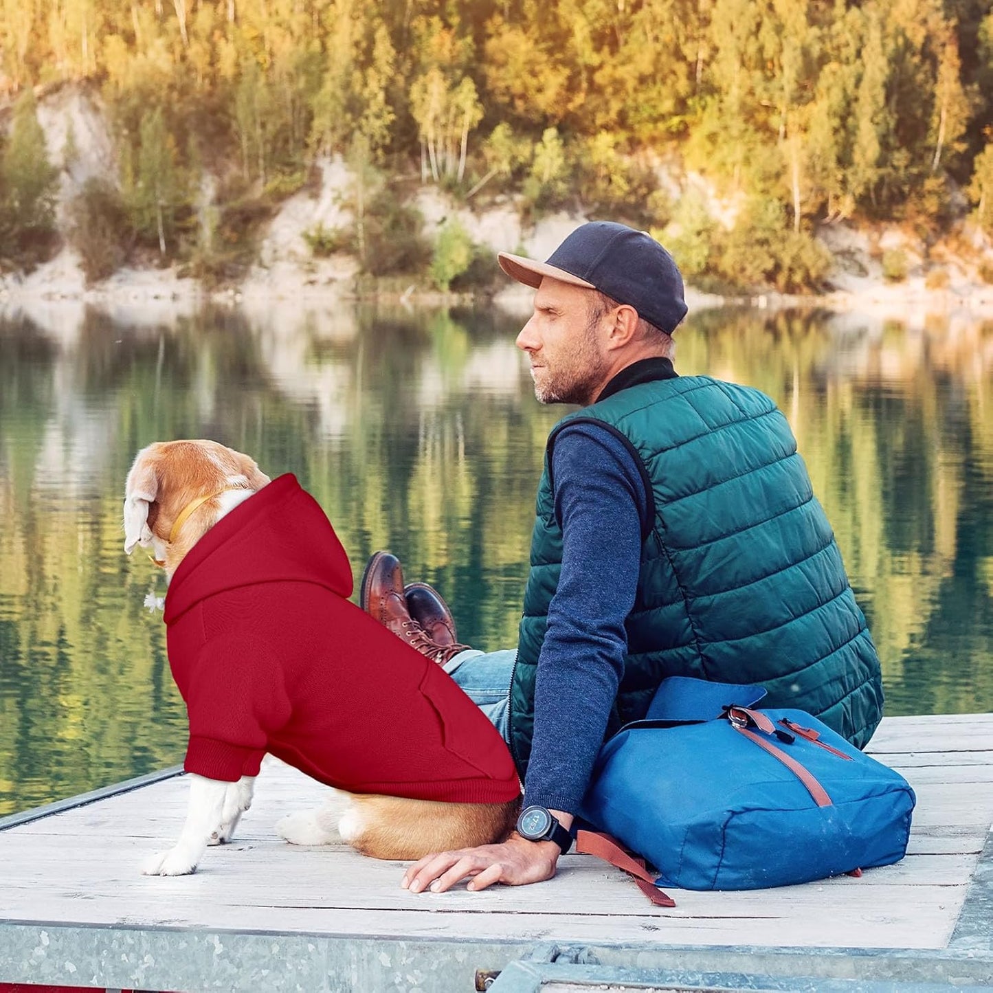 Dog Sweaters for Large Dogs Pet Sweater Solid Soft Brushed Fleece Dog Hoodie Clothes Pet Hoodie Sweatshirt with Pocket(Red-L)