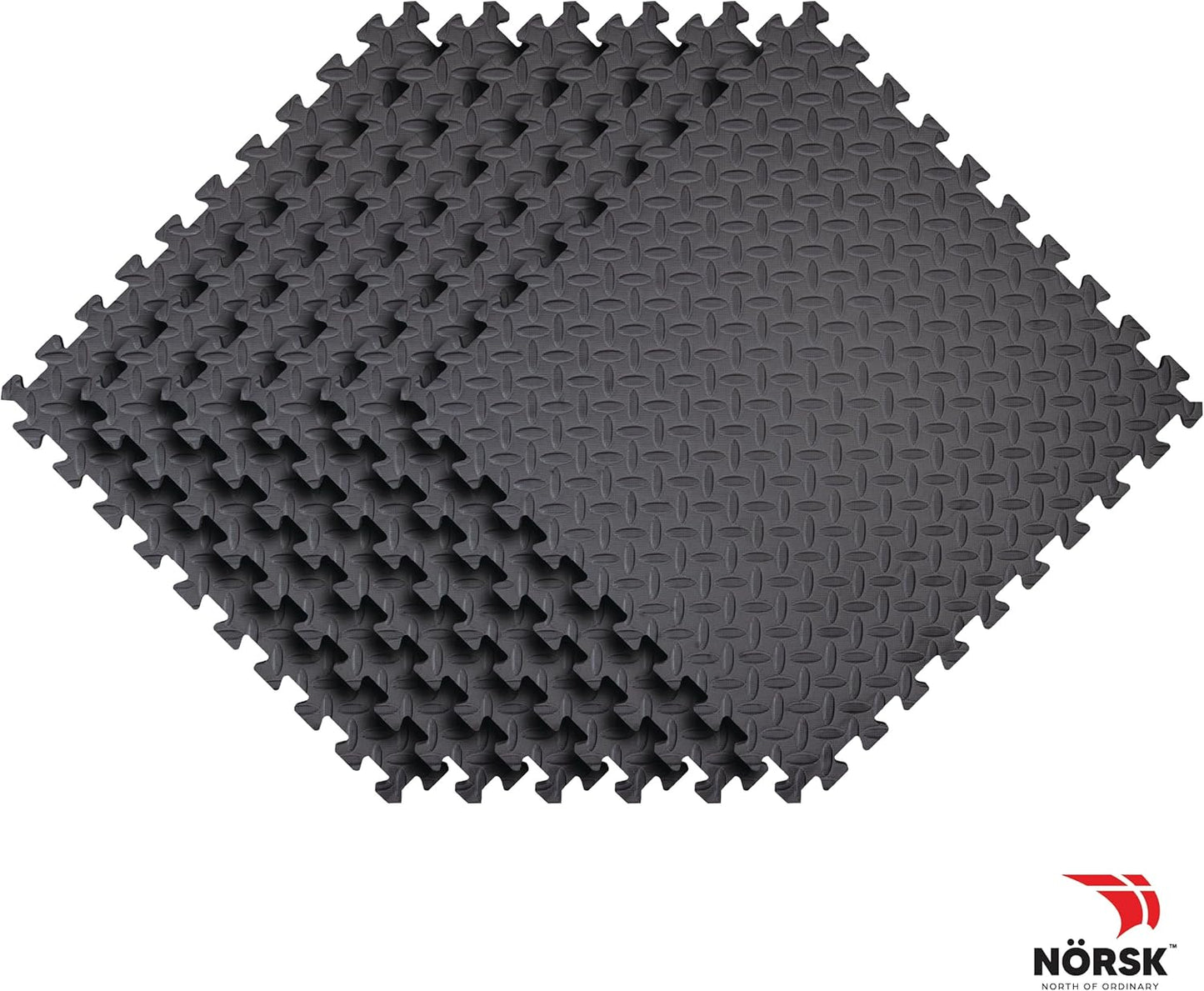 Norsk Foam Floor Gym Mats with Interlocking Tiles, .47" Thick, 24"x24", 48-Pack, 192 Square Feet, Diamond Plate Design, Grey